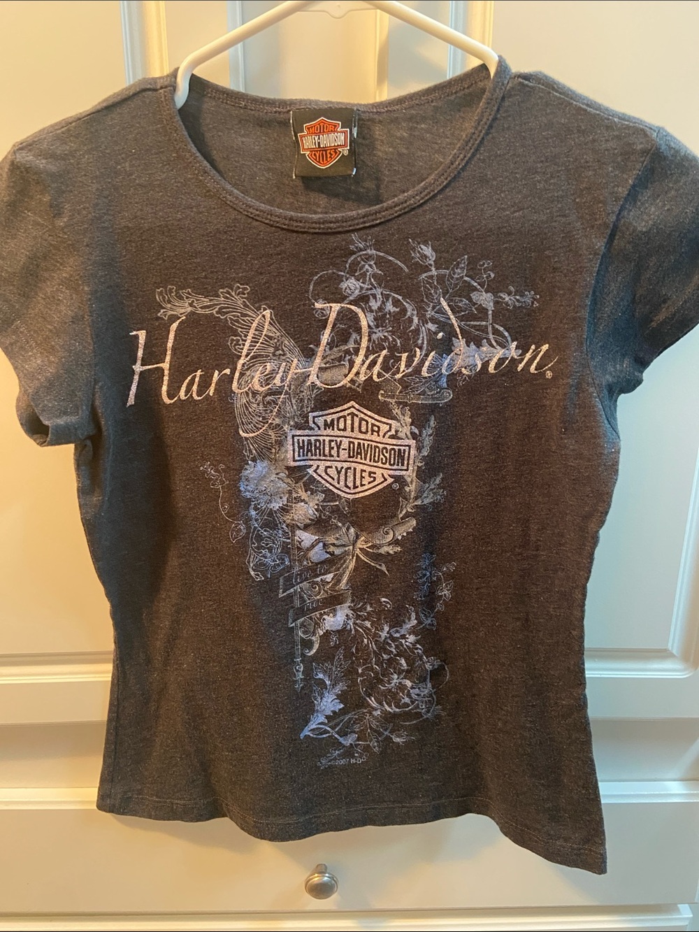 Harley-Davidson Gray Floral Script Logo Tee